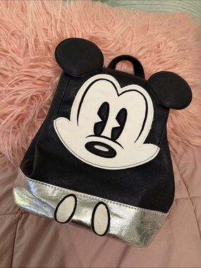 Disney Mickey Mouse - Black and White Character Mini Backpack with Silver Trim